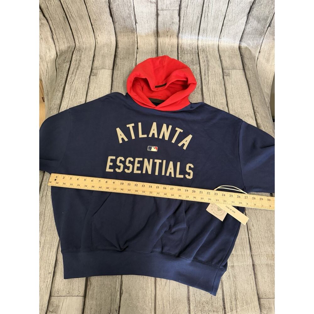 NWT Men’s Fear of God Essentials Atlanta Braves MLB Hoodie Sz Large Navy/Red - Picture 9 of 11